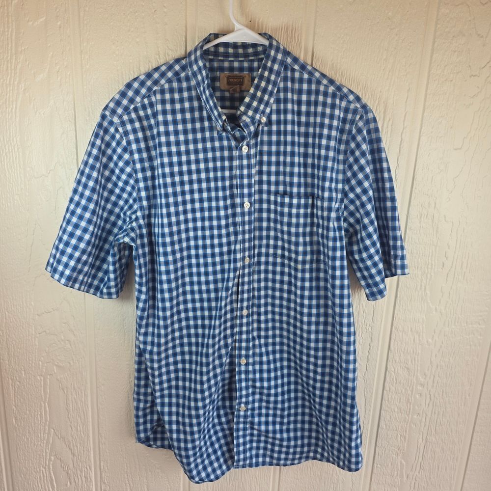 The Foundry Supply Co. Blue Gingham Men's Casual Shirt, Size LT